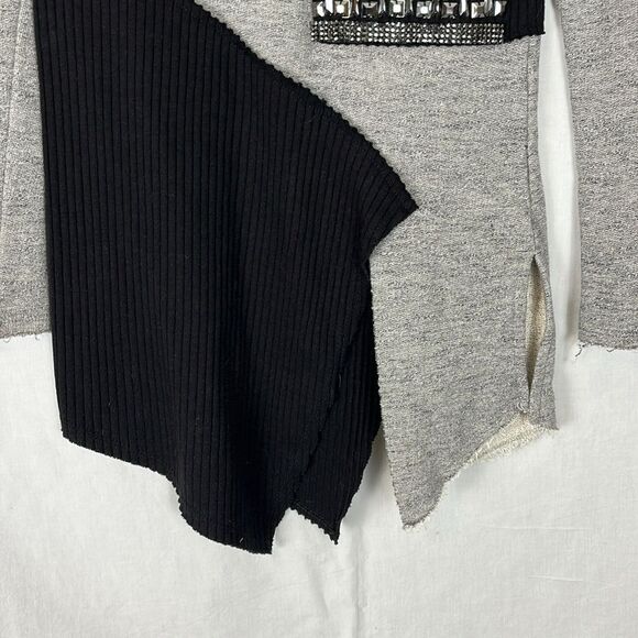 Gray Cotton Zarga Asemetrical Sweater with Beaded Details Women's S - Picture 4 of 6